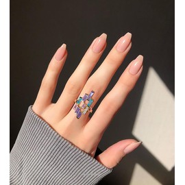 Nobel Schmuck Statement Ring Gold 925 Sterling Silver Cubic Zirconia Tanzanite Rose Aquamarine, Silver, Cubic Zirconia