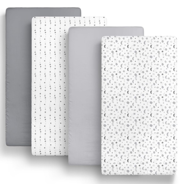 The Peanutshell Fitted Crib Sheets Set, Unisex 4 Pack Celestial