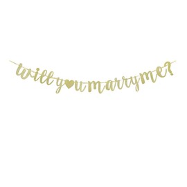 Will You Marry Me? Banner, Gold Glitter Paper Sign For Proposal Party Supplies, Propose Marriage Party Decorations