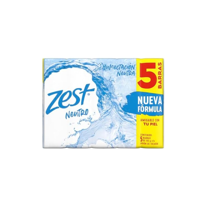 Jabón Neutro Suave Zest 90g – Pack de 5 barras,