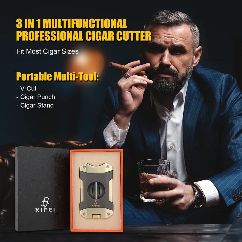 XIFEI Cigar Cutter V-Cut,3 in 1 V Cutter with Cigar