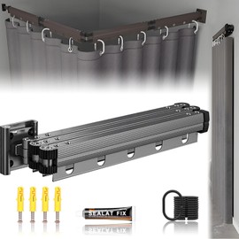 Wall Mount Folding Shower Curtain Rod, 57 Inches (4-Fold), Adjustable Diamond Shaped Corner Shower Curtain Rod 90 Degrees, No Drill, Space Saver, Bathroom Bathtub, Clothing Store, Dressing Rooms