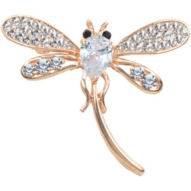 Gyn&Joy Women's Dragonfly Insect Clear Colored Rhinestone CZ Brooch Pin