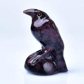 Garnet  Raven Statue 2"   Handmade Sculpture Lucky Guardian Pocket Statues Reiki Meditation Office Home Decoration - Color: Opal, Size: Raven