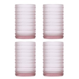 Fortessa Jupiter Beaded Hobnail Glass, 13 Ounce Iced Beverage (Set of 4), Pink