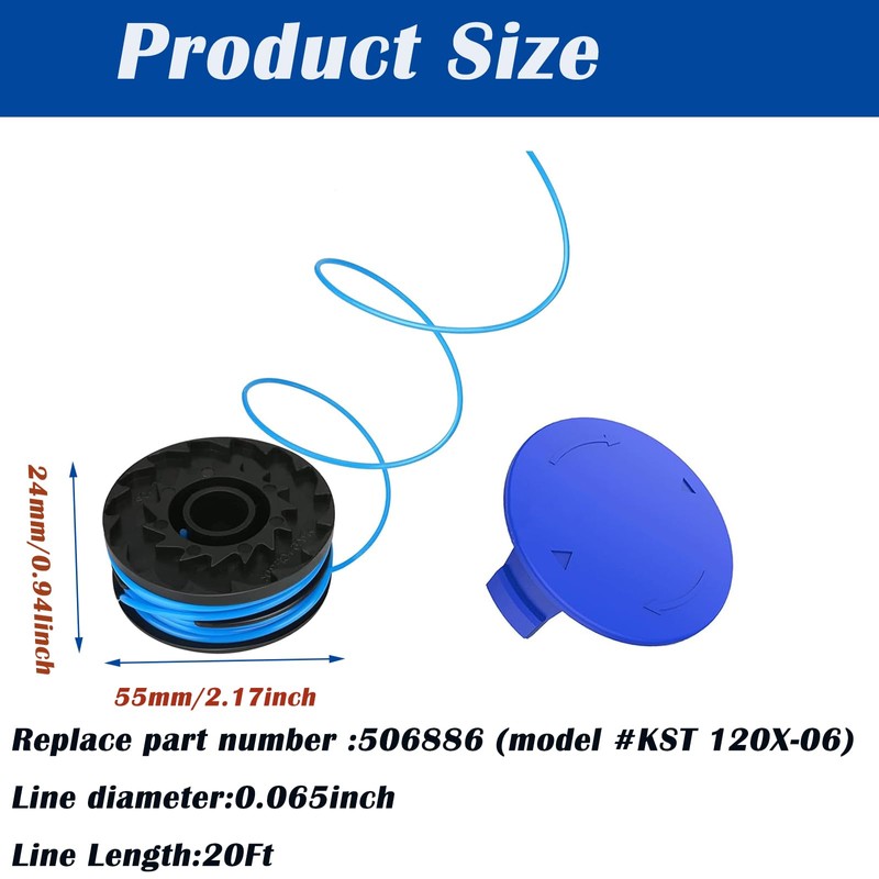 6Pcs 0.065" 20Ft KST-120X String Trimmer Replacement Spool, Weed Eater