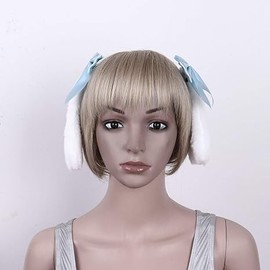 1Pair Blue Girls Bunny Plush Lop Ears Hair Clip Rabbit Furry Ears Ribbon Bow-knot Hair Clamp Hairpin Cosplay Headwear Easy to Wear Ornaments,Costumes Accessories