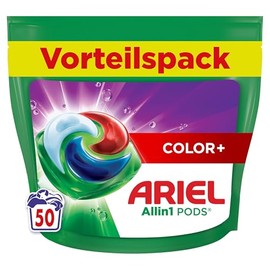 Ariel Waschmittel Pods All-in-1, Flüssigwaschmittel Waschmittel Kapseln 50 Waschladungen, Universal+, Kraftvolle Fleckentfernung ab der 1. Wäsche