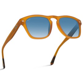 WearMe Pro Polarized Retro Large Rectangular Mens Sunglasses (Crystal Caramel/Gradient Blue Lens)