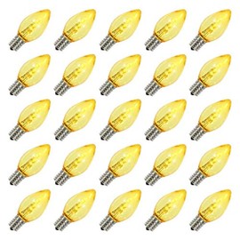 Vickerman 509760 - C7 Candelabra Screw Base Yellow Transparent Dimmable LED (25 pack) Christmas Light Bulbs (XLEDTC77-25)