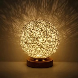 MODIRNATION 'Solar Nest' LED Table Lamp, Contemporary Ball Light, Bedside Minimalist Lampshade with Solid Wooden Bas, USB Powered Decorative Night Light, Mood Desk Lamp Decor for Home & Office
