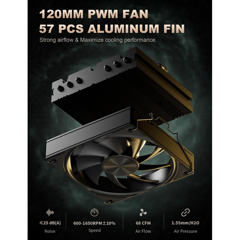upHere Low Profile CPU Cooler Φ6mm*6 Low Profile Cooler 120mm