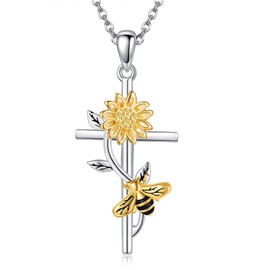 Cross Necklace S925 Sterling Silver Cardinal/Rose/Bees/Hummingbird/Butterfly Cross Necklaces Faith Christian Jewellery Gifts for Women Girls, Zirconia gemstone
