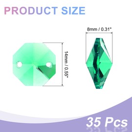 sourcing map 35Pcs 14mm Crystal Octagon Beads, 2-Hole Glass Suncatcher Beads, Chandelier Prisms Parts Hanging Pendants for Home DIY Arts Crafts Decoration, Green