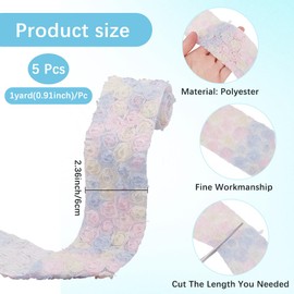 CABODYALS 2.36 Inch Blue 3D Rose Ribbon Embroidered Floral Elegant Lace Trims Single Face Fabric Polyester Lavender Flowers Trim Ribbons for Sewing Making Hair Decoration Costume Accessories DIY Craft