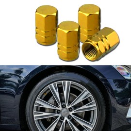 Piburth Car Tire Stem Valve Caps, 4 Pcs Aluminum Alloy Valve Stem Covers, Corrosion Resistant Leak-Proof Tire Cap Cover Accessories, Universal Wheel Air Valve Caps for SUV Car Bike (Gold, Hexgon)