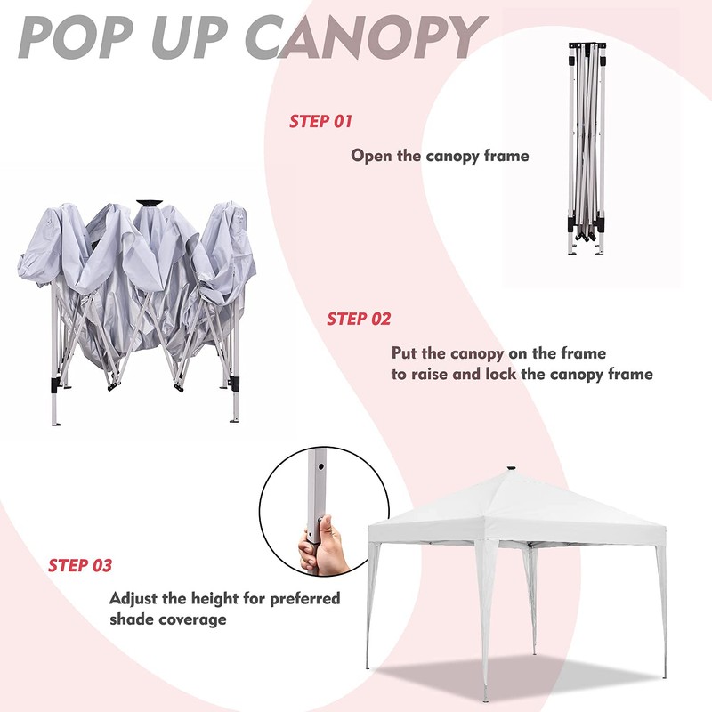 10x10 Solar LED POP UP Canopy Portable Instant Gazebo Adjustable