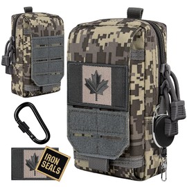 IronSeals Molle Pouch Multi-Purpose Tactical Compact Water-Resistant Utility Pouch with CA Flag Patch and D-Ring Gear Clip (Gray Camo#1)