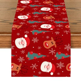 CJWLKJ Linen Christmas Table Runner 72 Inches Long, Red Santa Claus/Christmas Tree/Deer Table Runners
