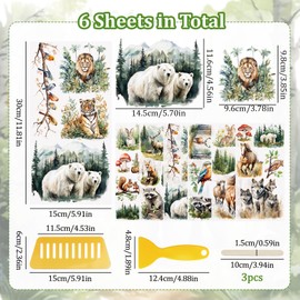 WANDIC 6PCS Rub On Transfer Stickers,Forest Animals Transfer Decals Waterproof Sticker for Furniture and Scrapbooking,15 * 30cm