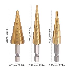 Okaywork 3 Pieces Step Drill Set, Hex Shank Step Drill HSS Cone Drill Step Drill Metal Peeling Drill for Metal Drill Cone Drill Cone Drill for Metal Wood Plastics (3-12 mm 4-12 mm 4-20 mm)