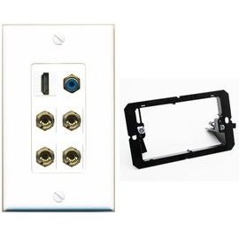 RiteAV 2 Speaker 4 Banana Binding Post HDMI RCA Wall Plate - Bracket [White]