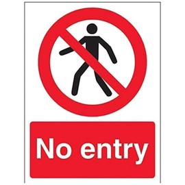 V Safety 52016AN-R No Entry Pedestrian Prohibition Sign - Portrait - 150mm x 200mm - 1mm Rigid Plastic, Black/Red