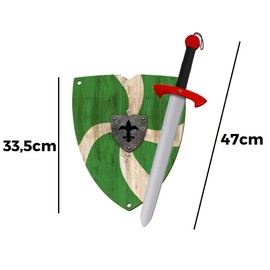 Ritter Schwert und Schild aus Holz, Handgefertigtes und Bemaltes - Spielzeug für Jungen, Mädchen, Kinder - Ergänzung für Spiele, Imitationsspiele, Kostüme, Mittelalter, Krieger, Mottoparty (Grün)