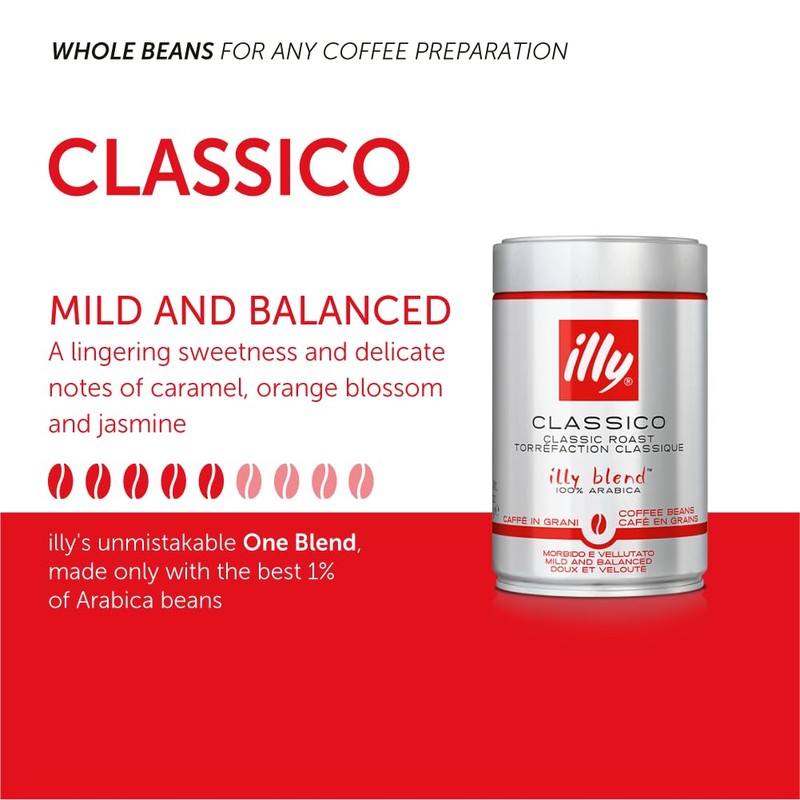 illy Coffee, Classico Coffee Beans, Medium Roast, 100% Arabica Coffee
