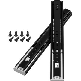 AOLISHENG Push to Open Drawer Runners Drawer Slides 300mm Heavy Duty 45kg Load Capacity Draw Sliders Full Extension Ball Bearing Kitchen Cabinet Replacement Draw Runners Side Mount, Black 1 Pair