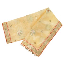 Decorative Chunari Backdrop Netted Cloth Pooja Chunari(Size:-2 Meter) Chunni Puja Indian Traditional Navratri Festival Decoration MATA Ki Chunri for Statue Chowki Aasan Mat Poster Frame(White,Golden)