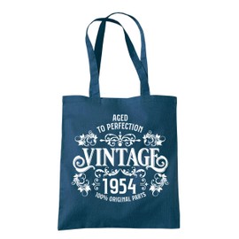 Dead Set Studio 70th Birthday Gifts For Women, Vintage 1954 70th Birthday Tote Bag, 70th Gift For Her, Cotton Fabric Shoulder Reusable Shopper Bag, 70th Anniversary Present PETROL