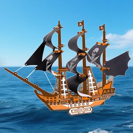 3D Wooden Pirate Ship Puzzle 102pcs DIY Model Kit – Precision Laser-Cut Snap-Fit Assembly, No-Glue Wood Nautical Decor, Beginner-Friendly Adult Craft Gift Display