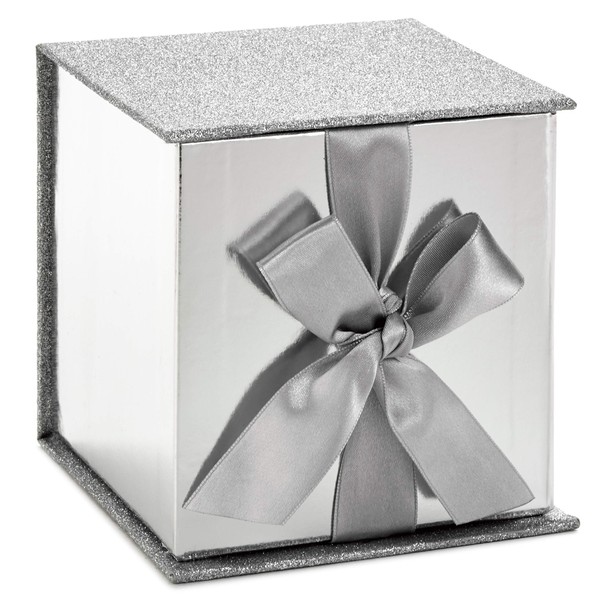 Hallmark Signature 4" Small Gift Box with Paper Fill (Silver Glitter) for Christmas, New Years, Holidays, Birthdays, Weddings and More