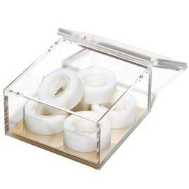 OfficeGoods Acrylic Desk Organizer w/Gold Base – Functional & Elegant Odds & Ends Box for Display or Storage – Perfect for Home or Office, Kitchen, Bathroom Vanity, Curio Display - Large