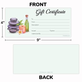 321Done Spa Gift Certificates (Set of 24 with Envelopes) 4x9 Inches Blank for Small Business, Salon, Massage Therapy, Candles, Holiday, Voucher - Made in USA - Sea Green