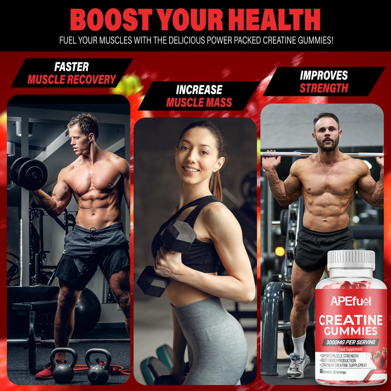 APEfuel Creatine Gummies for Men & Women - Sugar-Free Strawberry