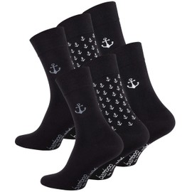 CC Clark Crown 6 Pairs of Bamboo Socks Elegant and Modern, without Pressing Seam, Black Plain and Anchor Pattern, 6 Pairs - Anchor Design