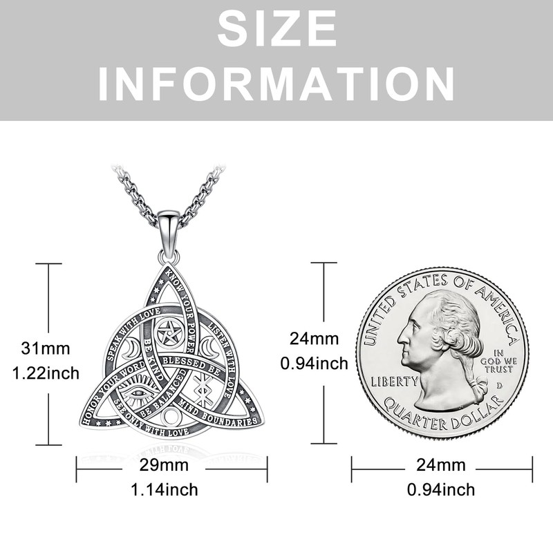 Women's Necklace 925 Sterling Silver Triple Moon Goddess Necklace/Celtic Knot