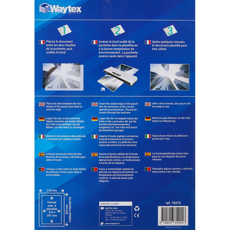 Waytex 50 x A4 75 Micron Gloss Clear Laminating Pouches
