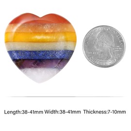 KYEYGWO 7 Chakra Stone Reiki Healing Crystal Worry Stone Heart Thumb Stone Pocket Palm Trees Pocket Stones Worry Stone Massage Stones for Meditation, Stress Relief, Worry Stone Decompression