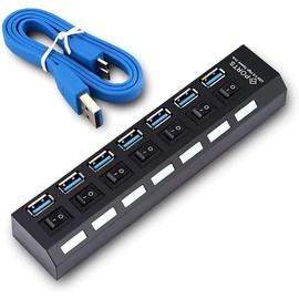 Access USB 3.0 Hub, USB Expansion, 7 Ports, Independent Switch, Aluminum with LED Light, 5Gbps High Speed Transfer, USB41A-3.0-7