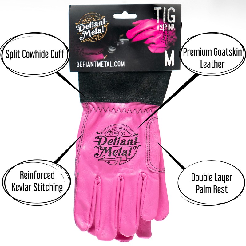 Defiant Metal TIG Welding Gloves - Premium Pink Goatskin Leather