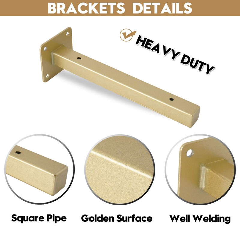 AddGrace 4 Pack Shelf Brackets Wall Mounted Gold Shelf Brackets