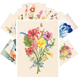 PIXILUV Vintage Postcards (24 pcs 4"x6" each) Lovely Simplistic Illustrations of Pretty Flowers Vintage Postcards Retro Greeting Card Book Illustration Reprint