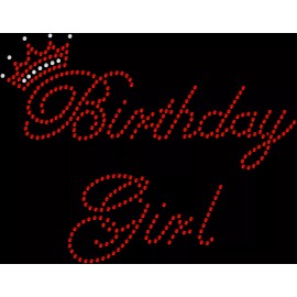 Rhinestone Bling Sparkle Iron On Transfer DIY Birthday Girl Red Crown