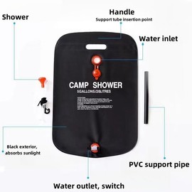 Wanheart Solar Portable Shower Bag, 1/2 Pack 5 Gallons/20L Camping Shower Bag, Portable Shower Bag with Removable Hose and On-Off Switchable Shower Head for Camping, Hiking, Travel, Beach Swimming