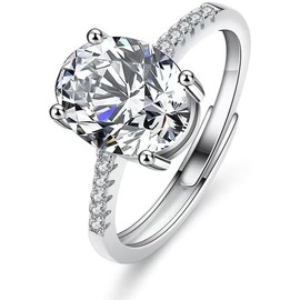 Engagement Ring For Women | Cubic Zirconia Wedding Ring For Women | Oval Womens Fake Engagement Ring (Silver, 8)