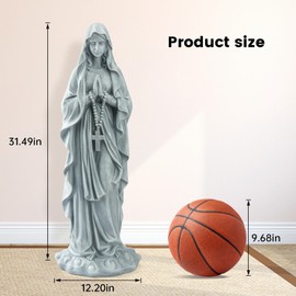 VChymm Virgin Mary Praying Statue 31.49 Inch Tall Outdoor Garden Religious Garden Outdoor Yard Patio Deck Home Entryway Hallway Sculpture Magnesium Oxide Stone （Grey Virgin）