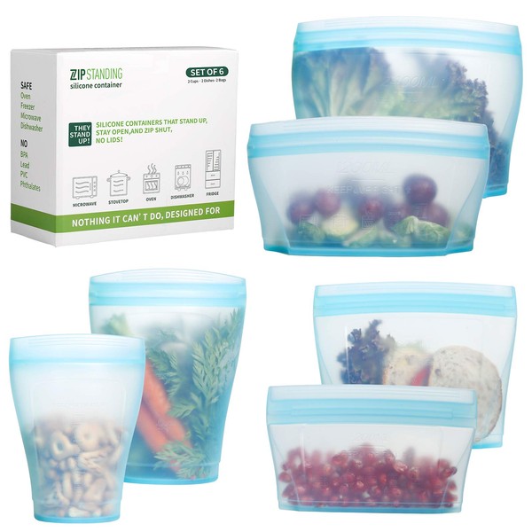 Zip Standing Reusable food Silicone Containers - Complete SET with